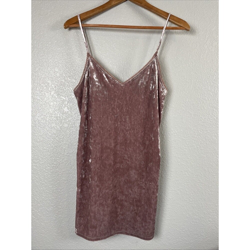 Y2k Crushed Velvet Lace Trim Strappy Cami Long Tank Medium Mauve Fairy Romantic